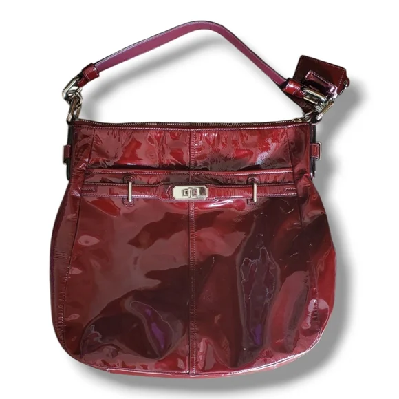 Coach F17861 Chelsea Wine Red Patent Leather Ashlyn Hobo Shoulder Bag Handbag - Picture 3 of 17